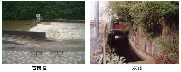 吉田堰と水路の写真