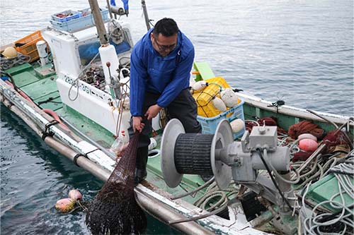 漁船で海に出て底引き網漁を行う浦さん