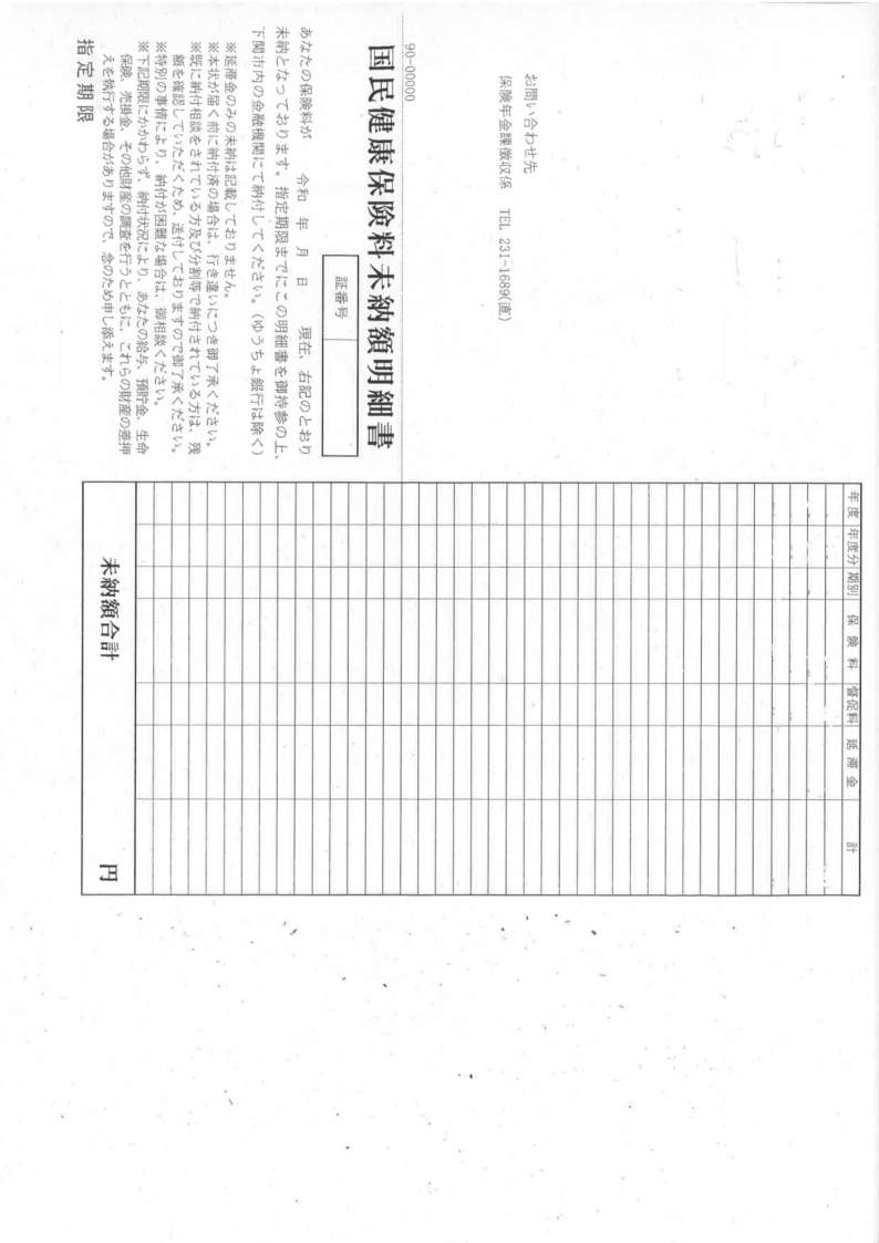 (8)国民健康保険料未納額明細書(催告書)